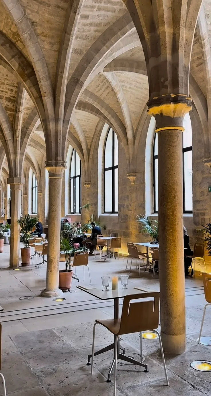 Café and restaurant "Collège des Bernardins". Old abbey at 20 Poissy street, 75005 Paris.