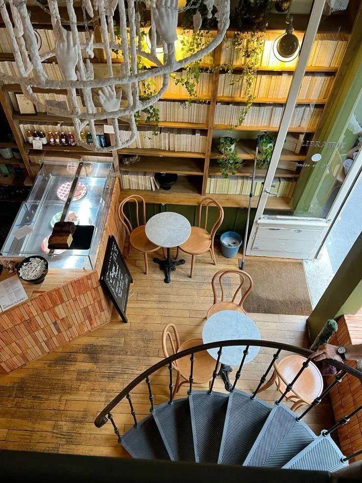 Coffee shop "Maison Fleuret" in an old library. 30 Saints-Pères street, 75006 Paris.