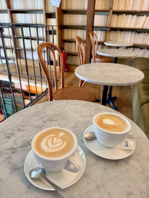Coffee shop "Maison Fleuret" in an old library. 30 Saints-Pères street, 75006 Paris.