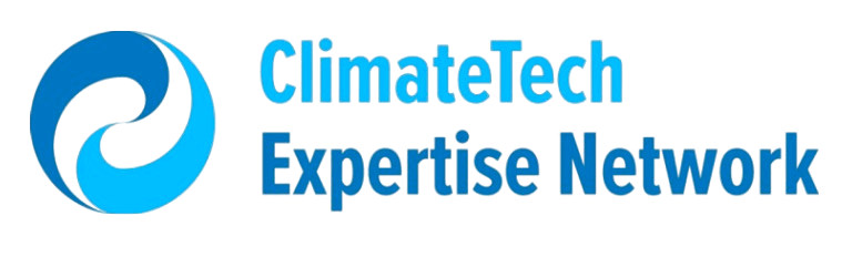 Logo with circular blue symbol and the text 'ClimateTech Expertise Network'.