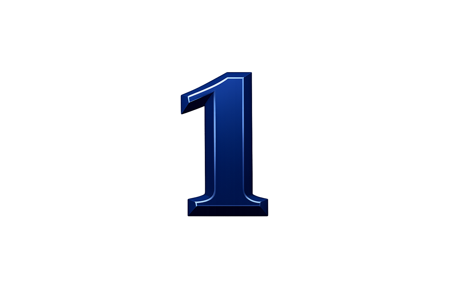 Nº 1 em destaque em cor azul escuro com relevo, sobre fundo escuro e com reflexo no chão.