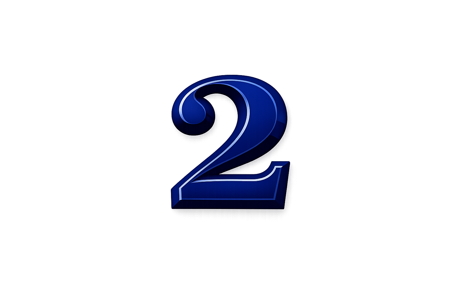 Número 2 em texto luminoso azul escuro com contorno branco, em fundo escuro.