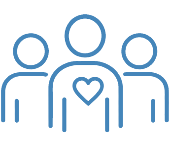 Outline of three people with a heart on the chest of the middle person.