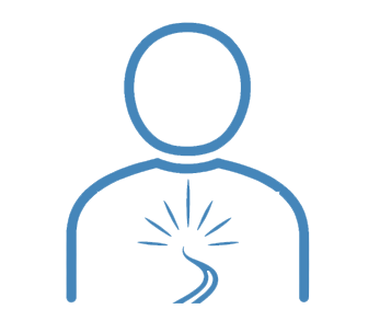 Icon of a person with a glowing, spreading heart or chest area, symbolizing health, wellness, or energy.