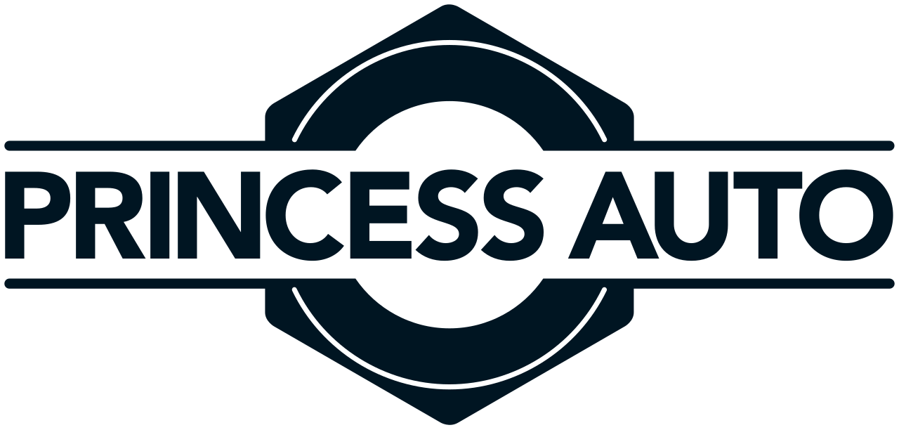 Logo for Princess Auto featuring the company name in bold navy text with geometric design elements.
