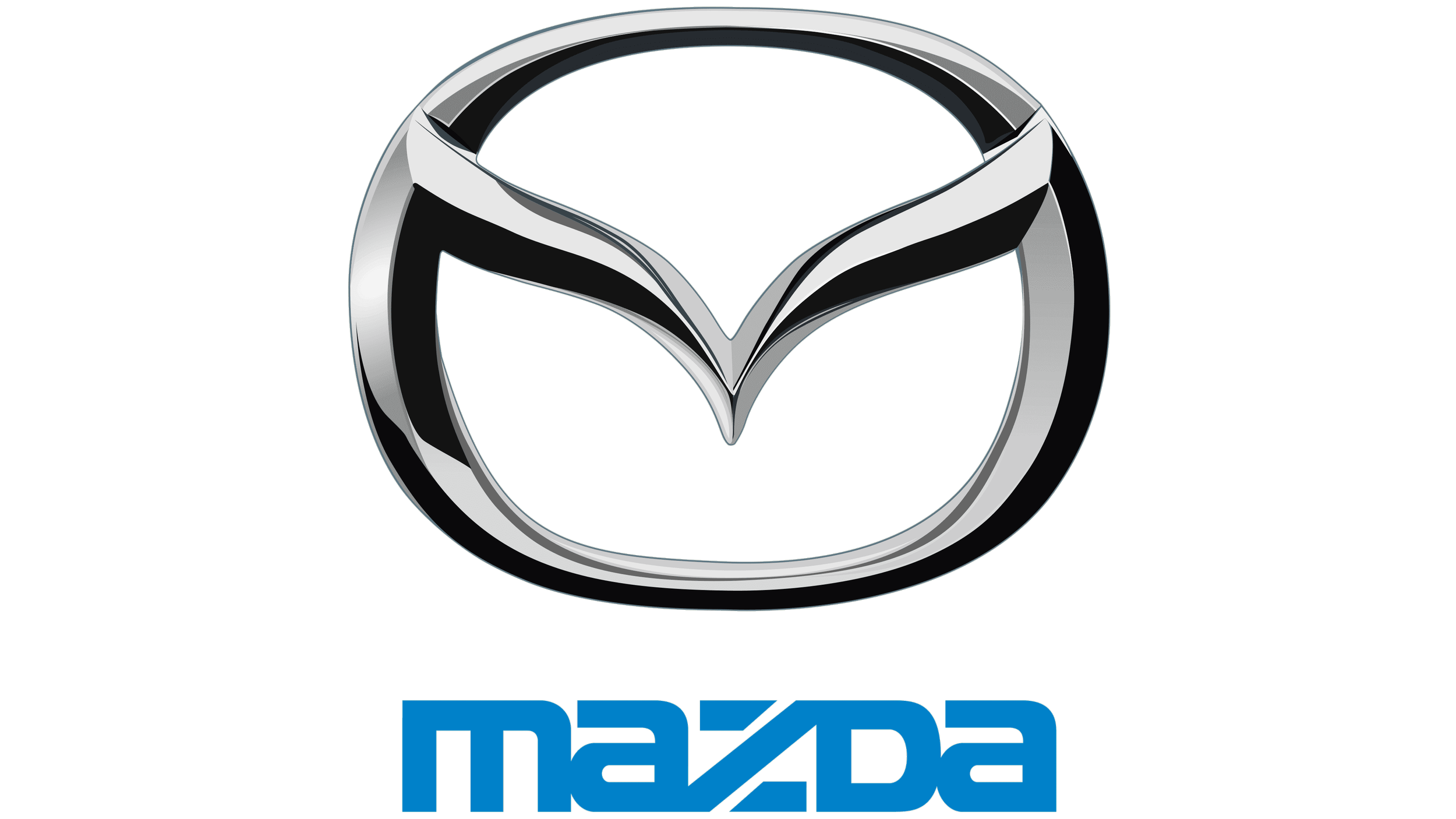 The Mazda logo, a stylized silver