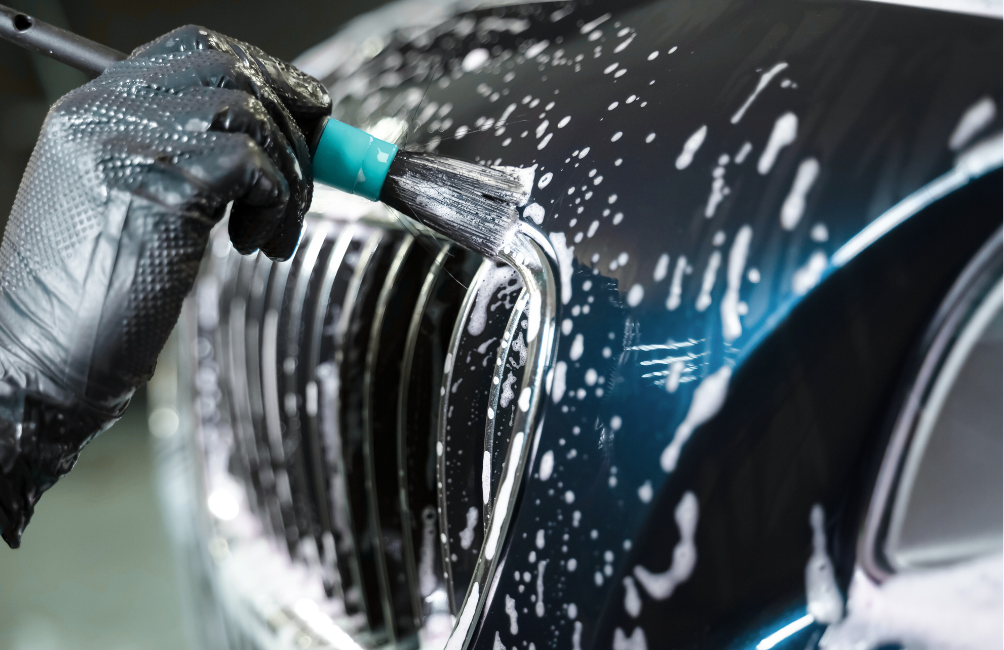 Cleaning Car grill with detailing brush