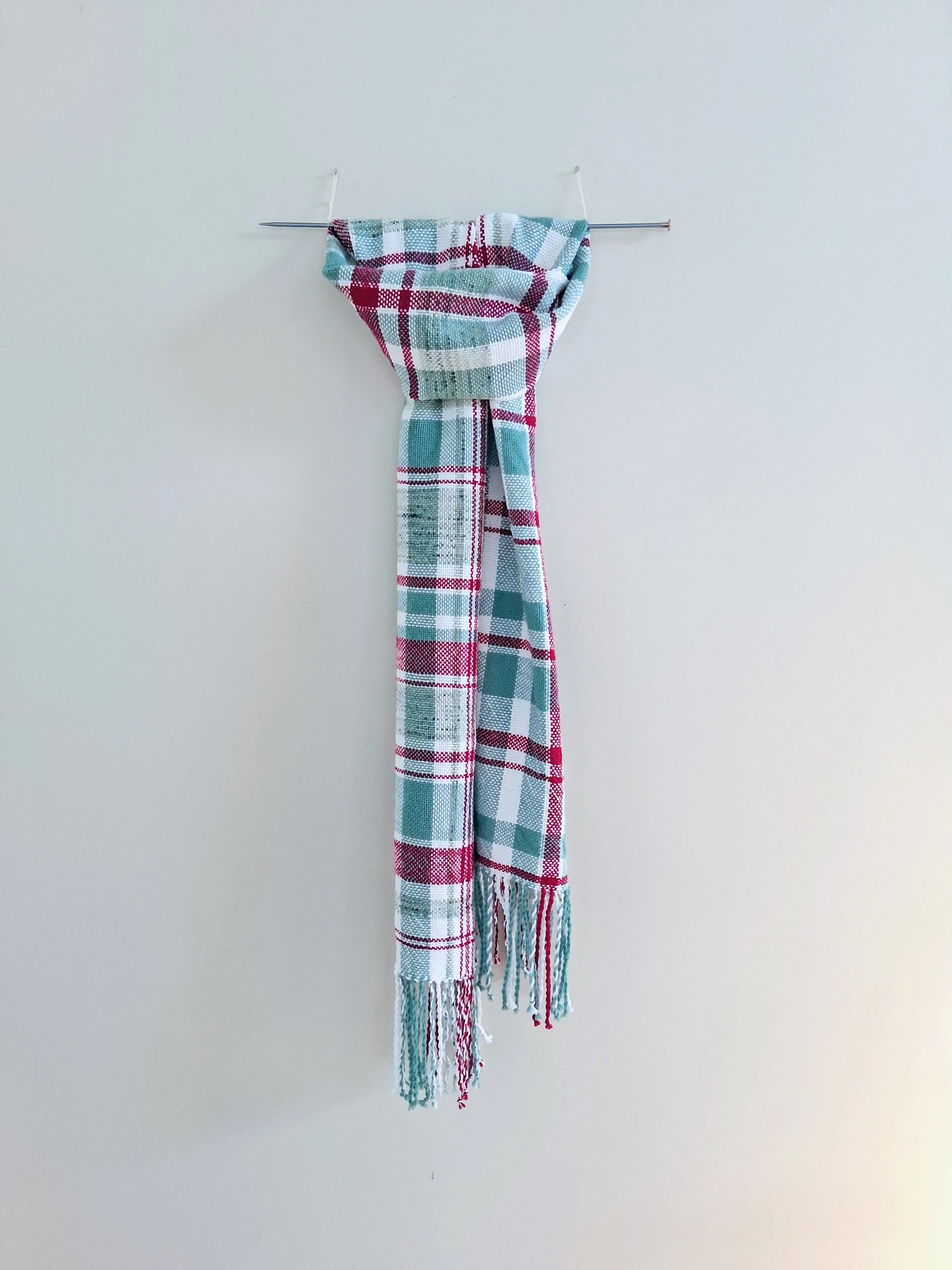 Turquoise Plaid Wool Scarf