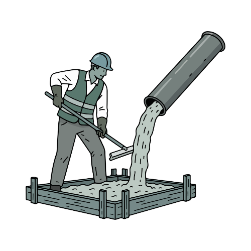 Icon representing a professional concrete contractor pouring and leveling a new concrete slab.