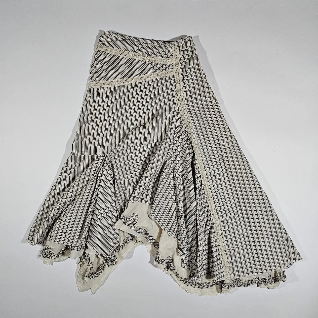 french vintage pinstripe cottage asymmetrical deconstructed maxi skirt