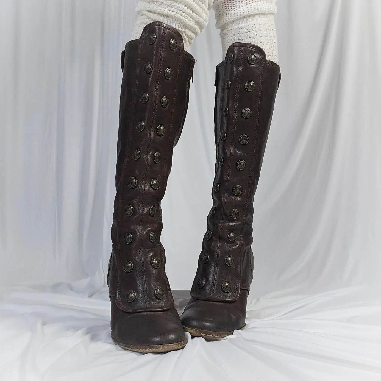 vintage frye boots with military double buttons