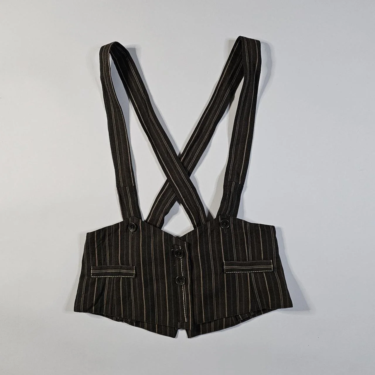 french vintage pinstripe brown underbust vest