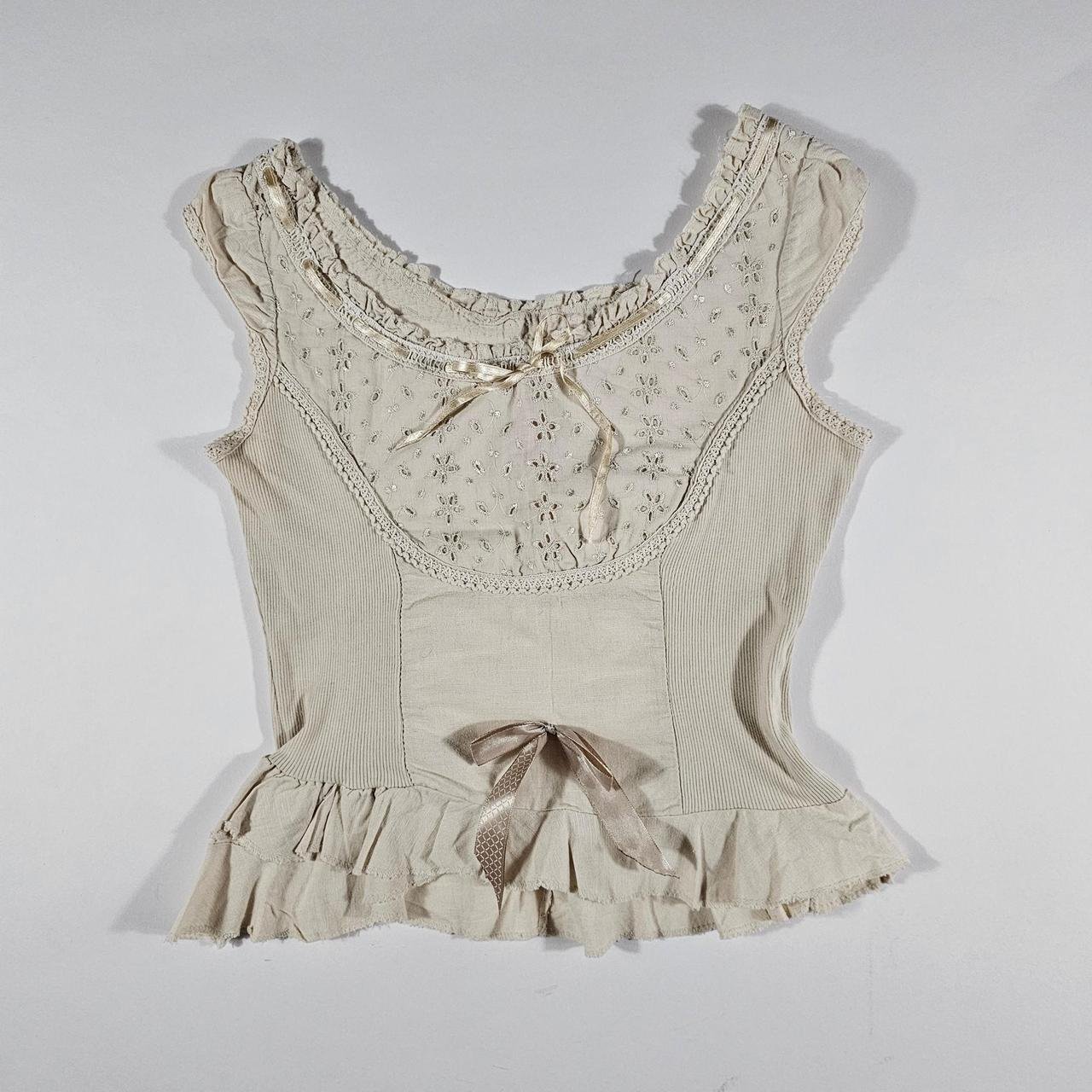 italian vintage ribbon cream milkmaid blouse top