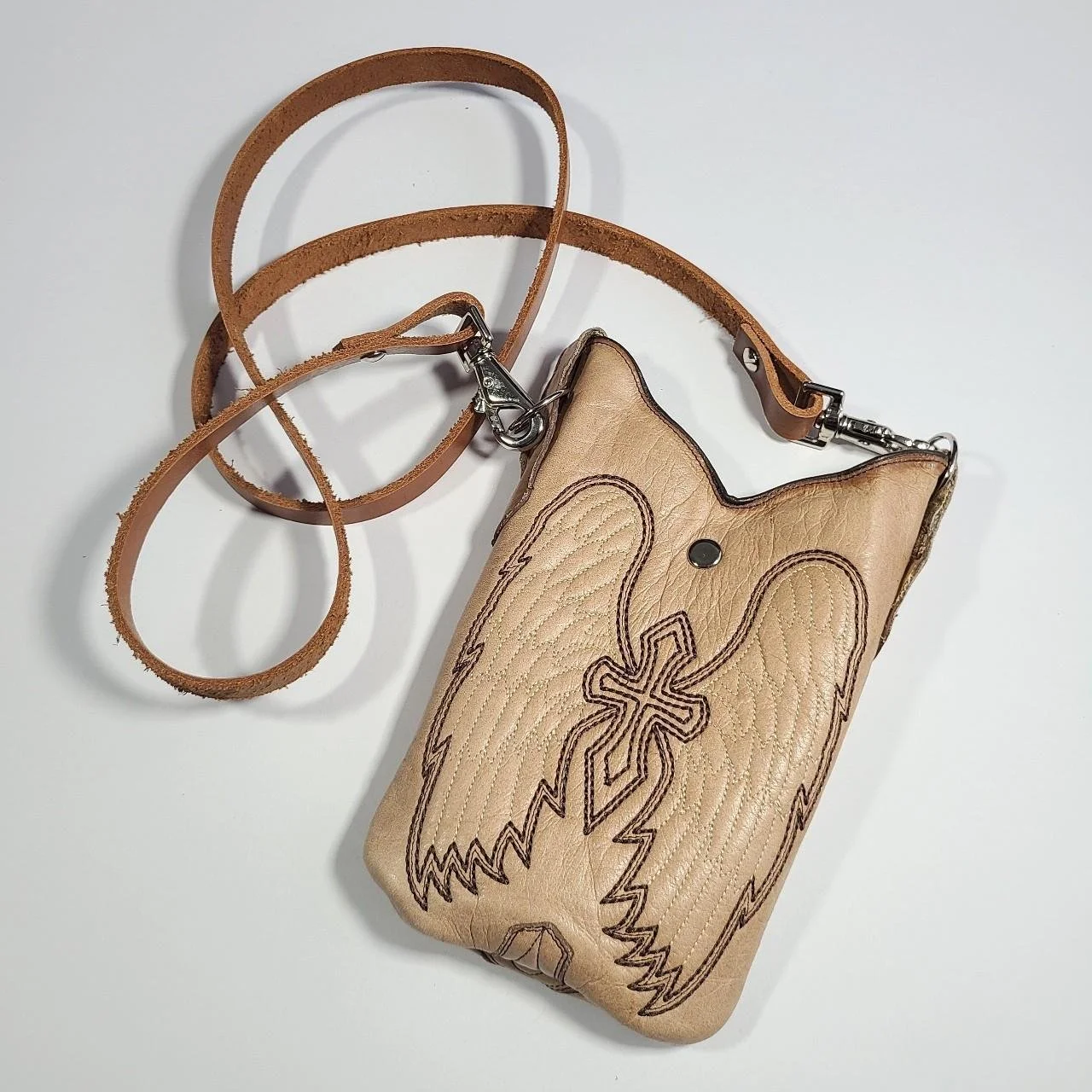 vintage handcrafted leather angel bag