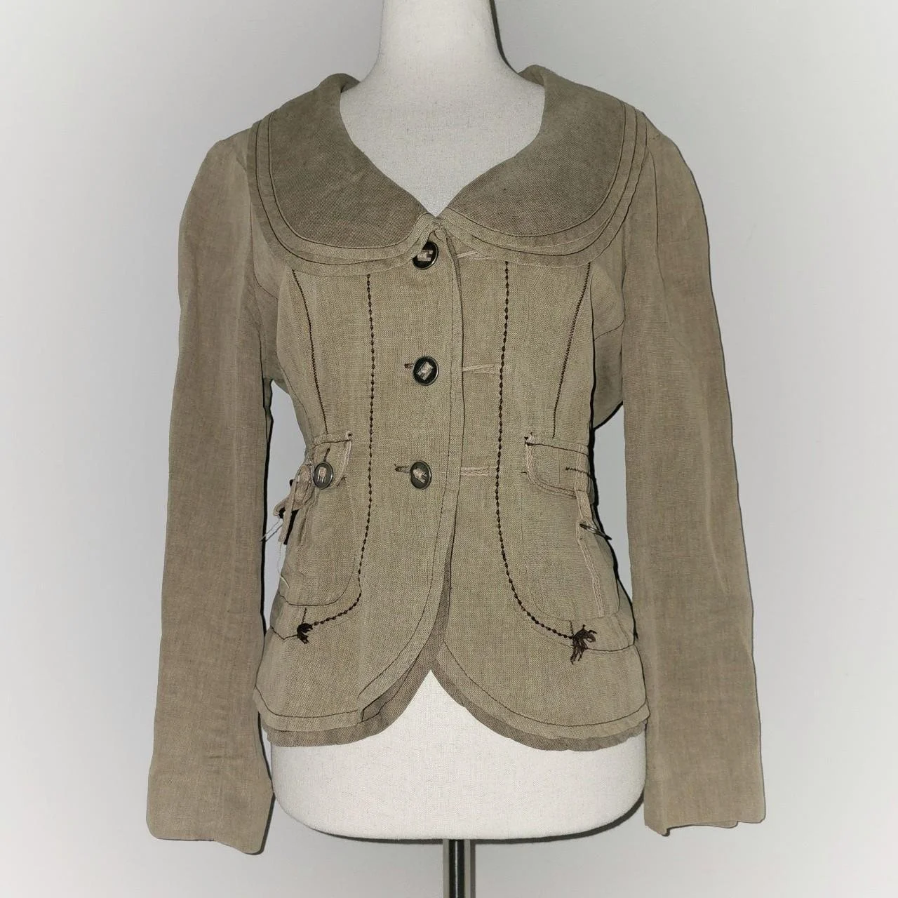 french vintage linen peter pan collar dolly fitted jacket