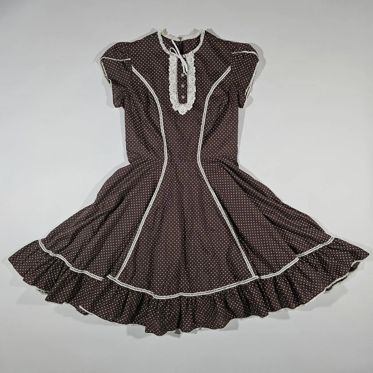 american vintage 1960s brown polka dot prairie doll dress