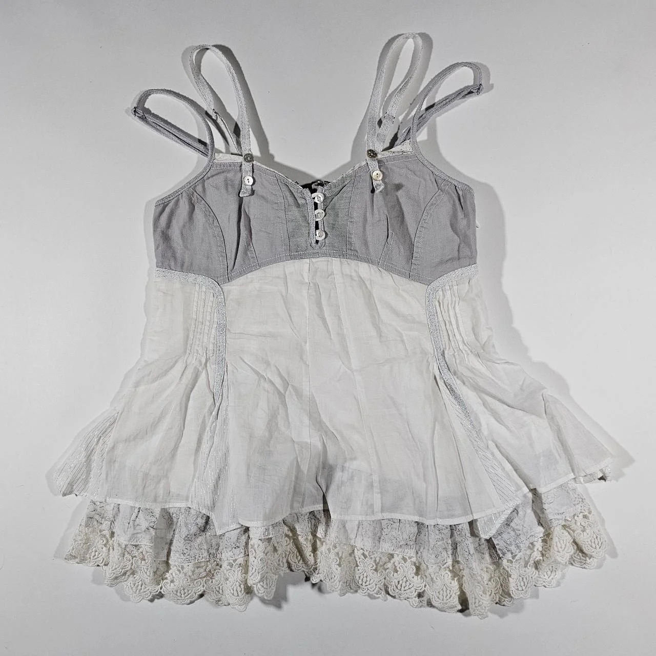 french vintage baby doll lace top with tie up back