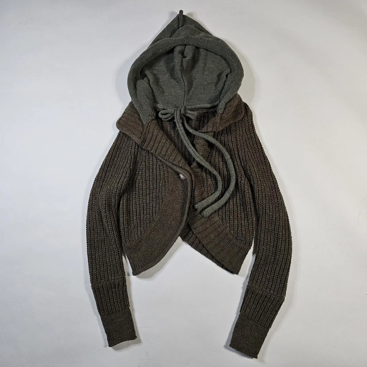 euro vintage thick knit hooded cardigan