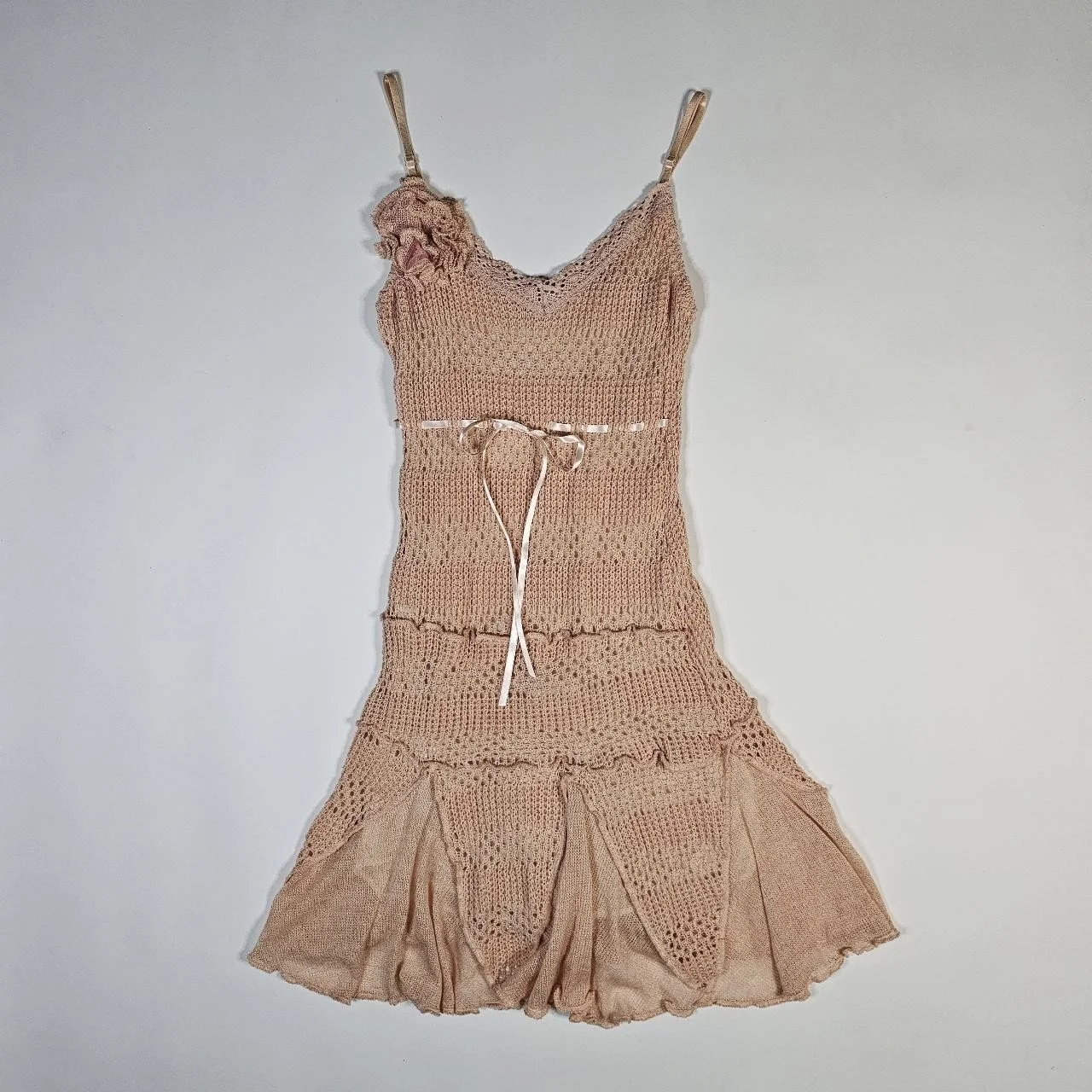 vintage french designer zone blue tiered knit dress