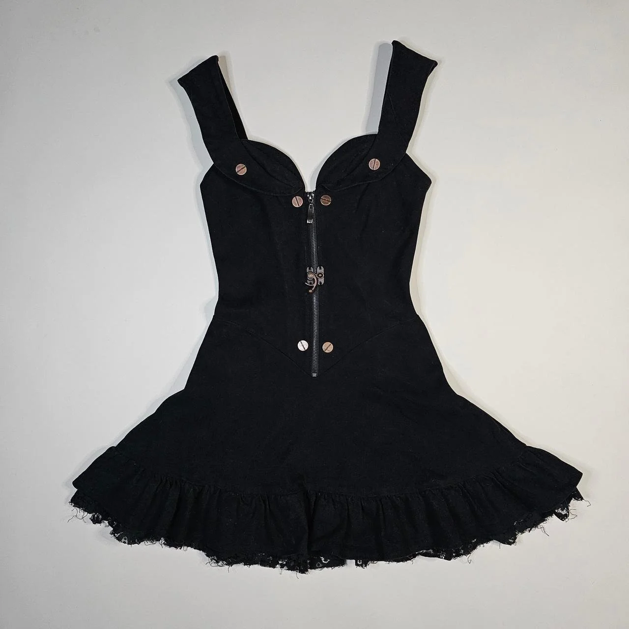 vintage steampunk doll goth mini dress with latch and bolt