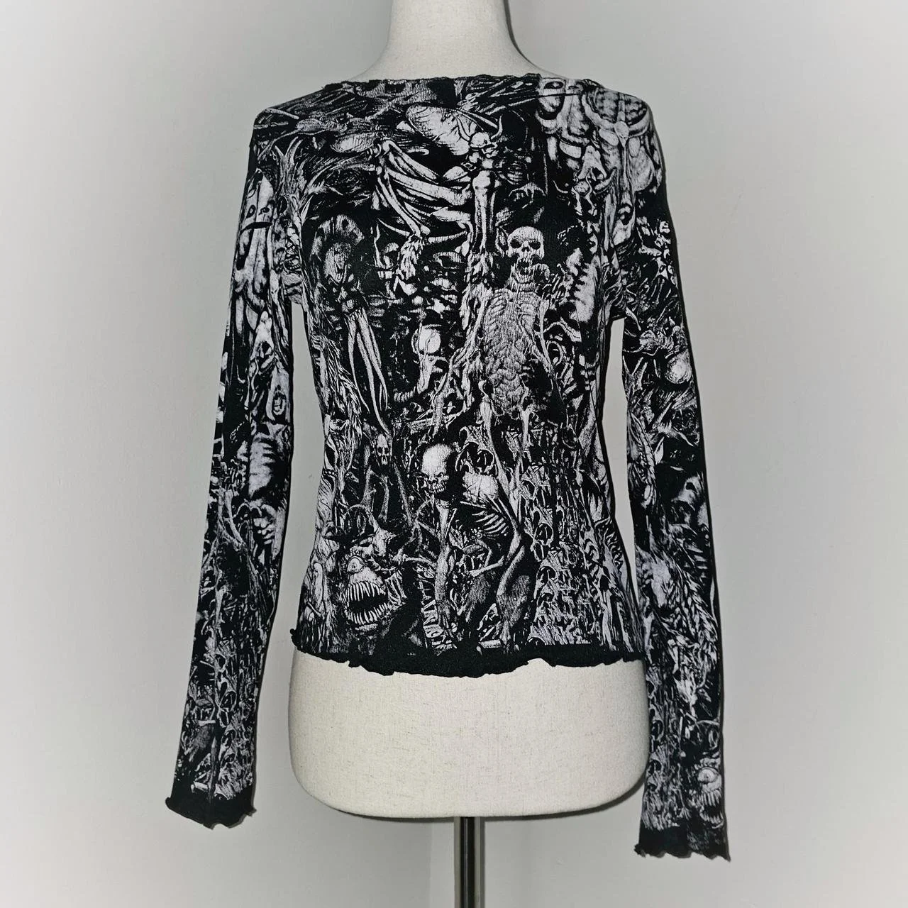 euro vintage skeleton goth mesh top