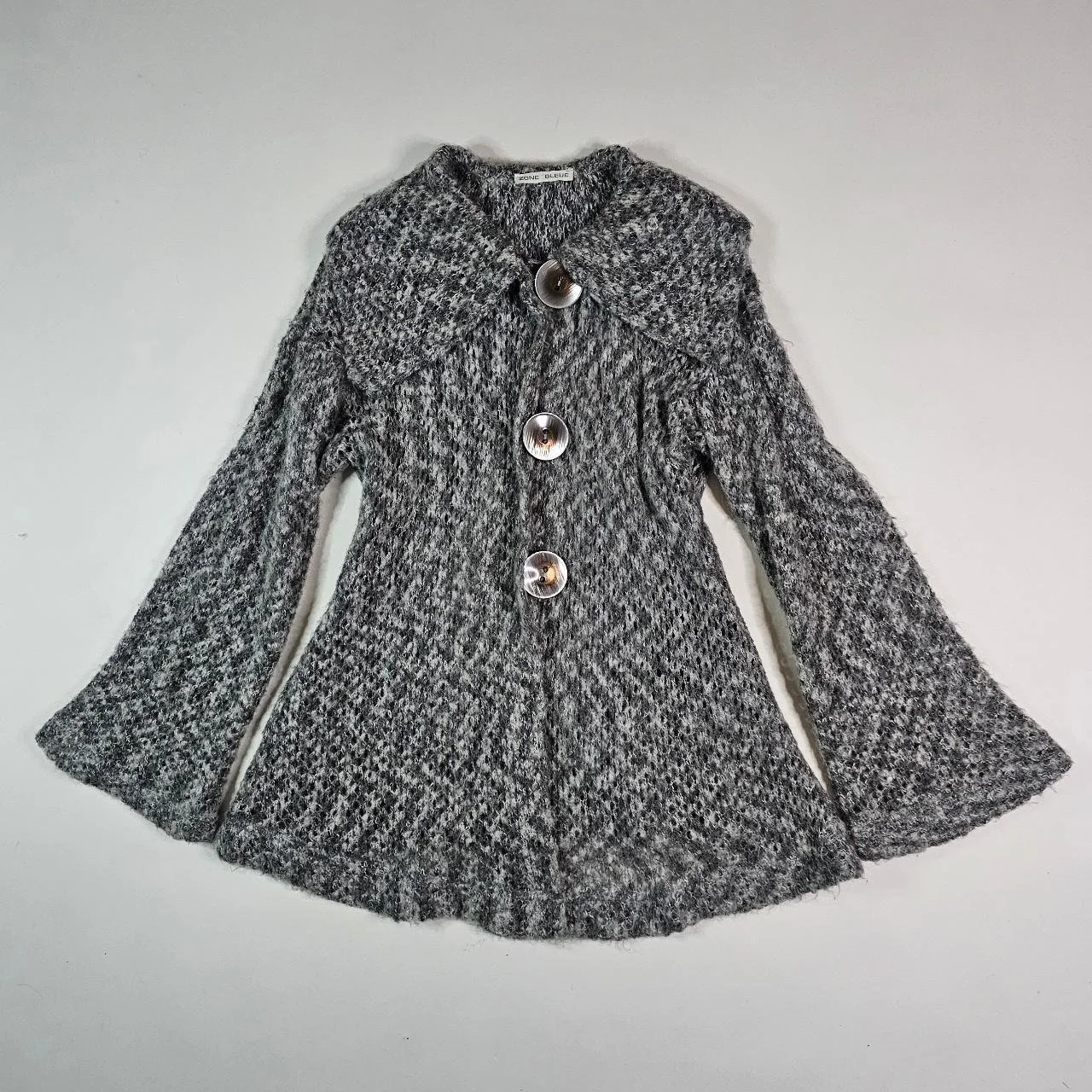 french vintage zone bleue knit cardigan dress with oversized mother of pearl buttons