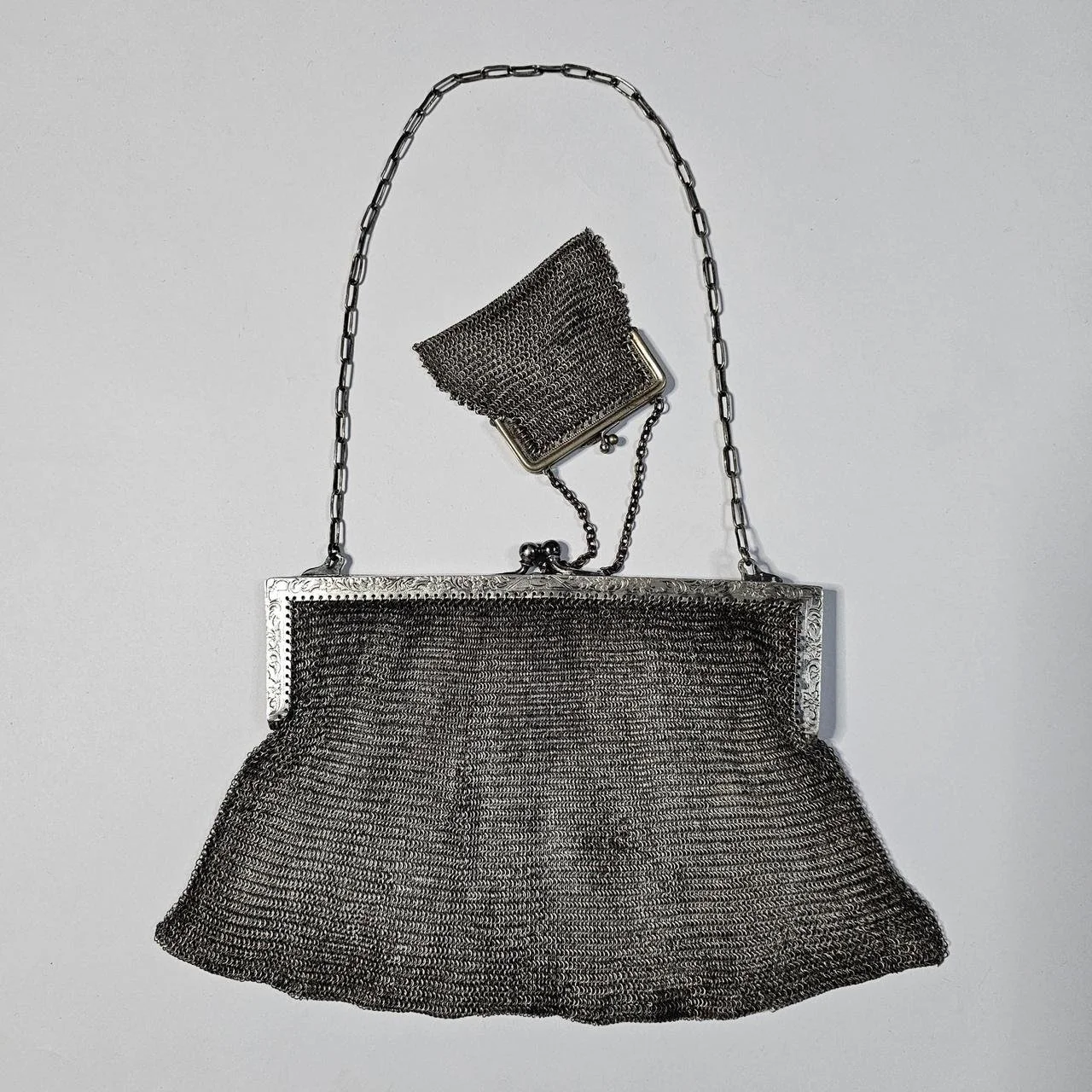 antique silver chainmail clasp bag with baby coin purse