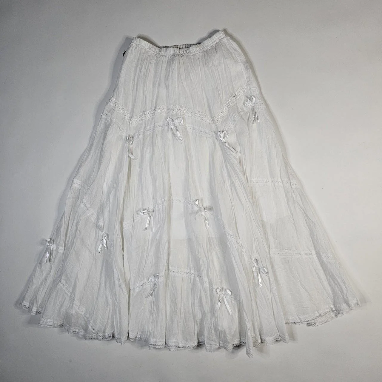 euro vintage maxi cottage princess skirt with tiered ribbon details