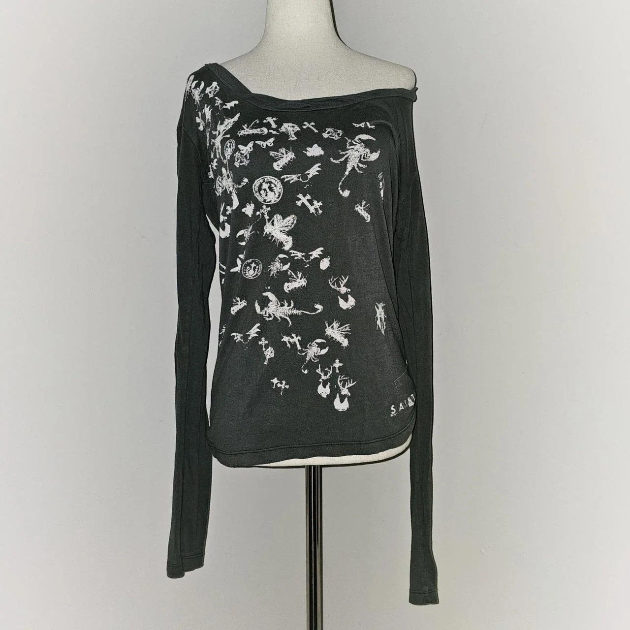 vintage allsaints scorpion and friends off shoulder long sleeve top