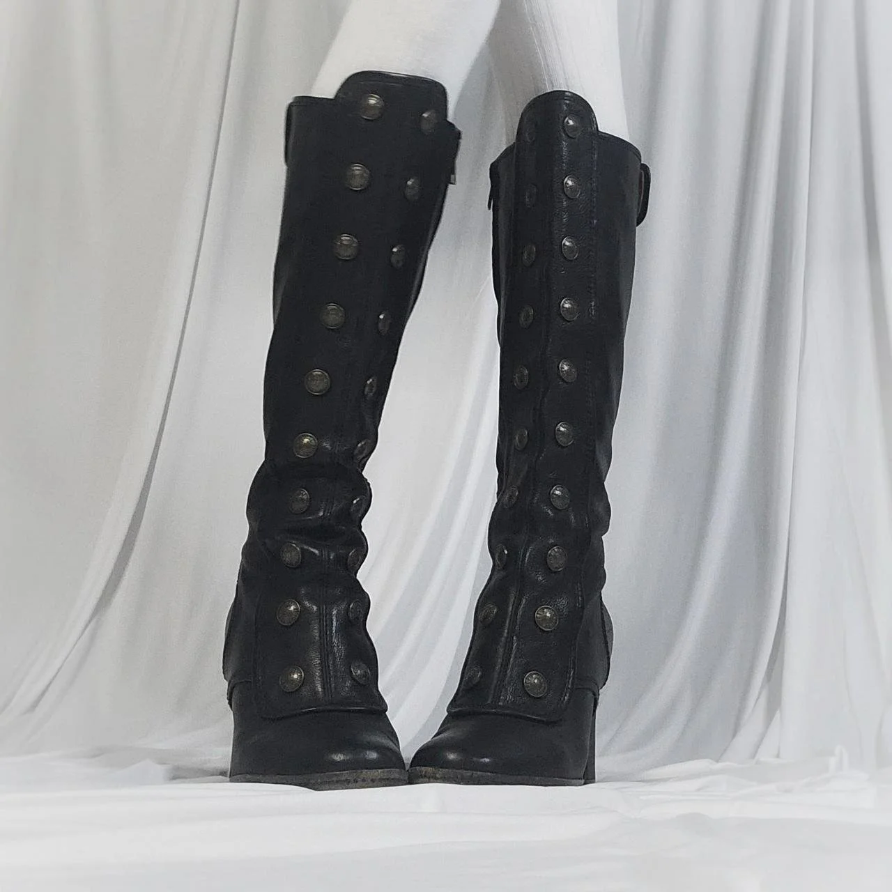 vintage frye boots with military double buttons