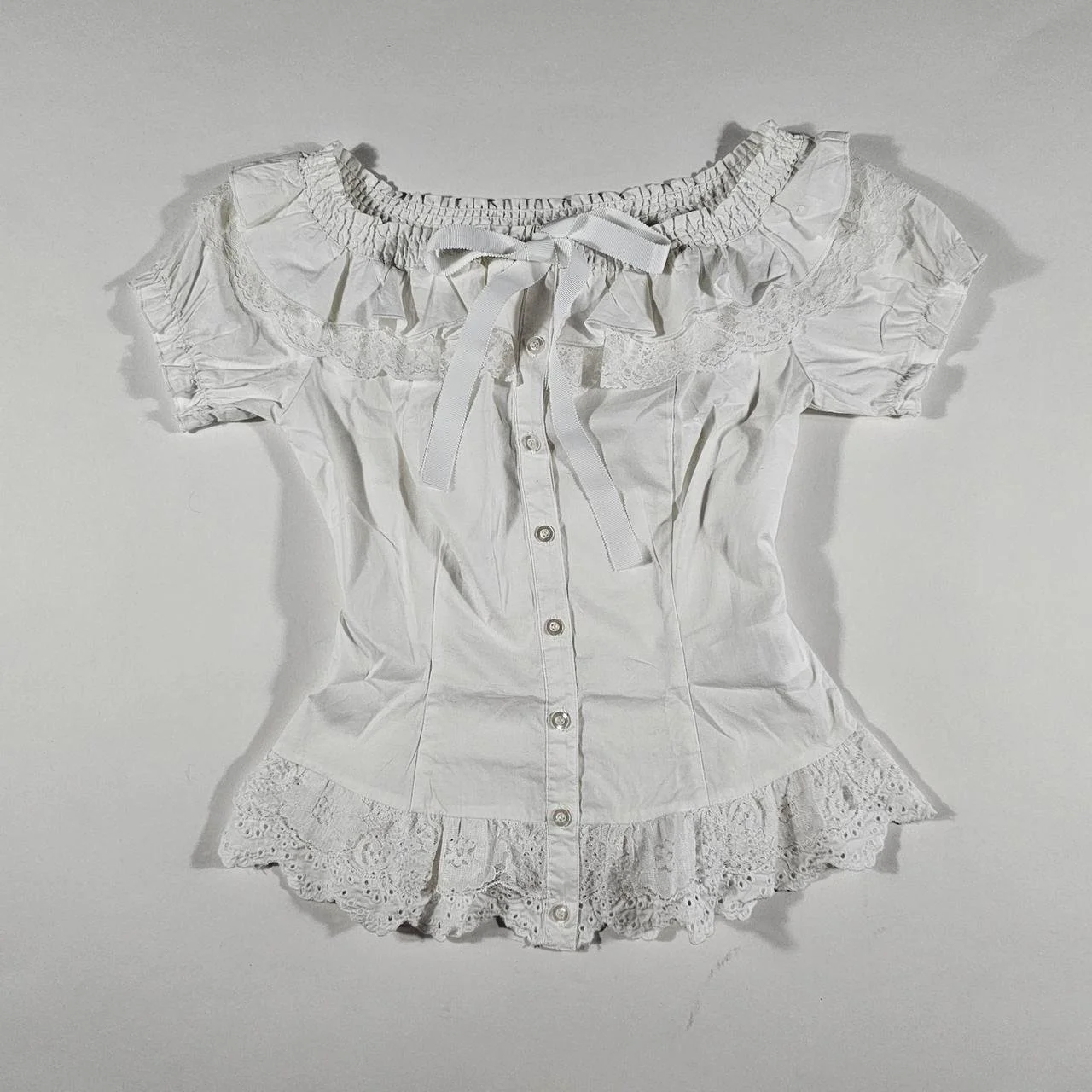 french vintage morgan de toi off shoulder ruffled button blouse top