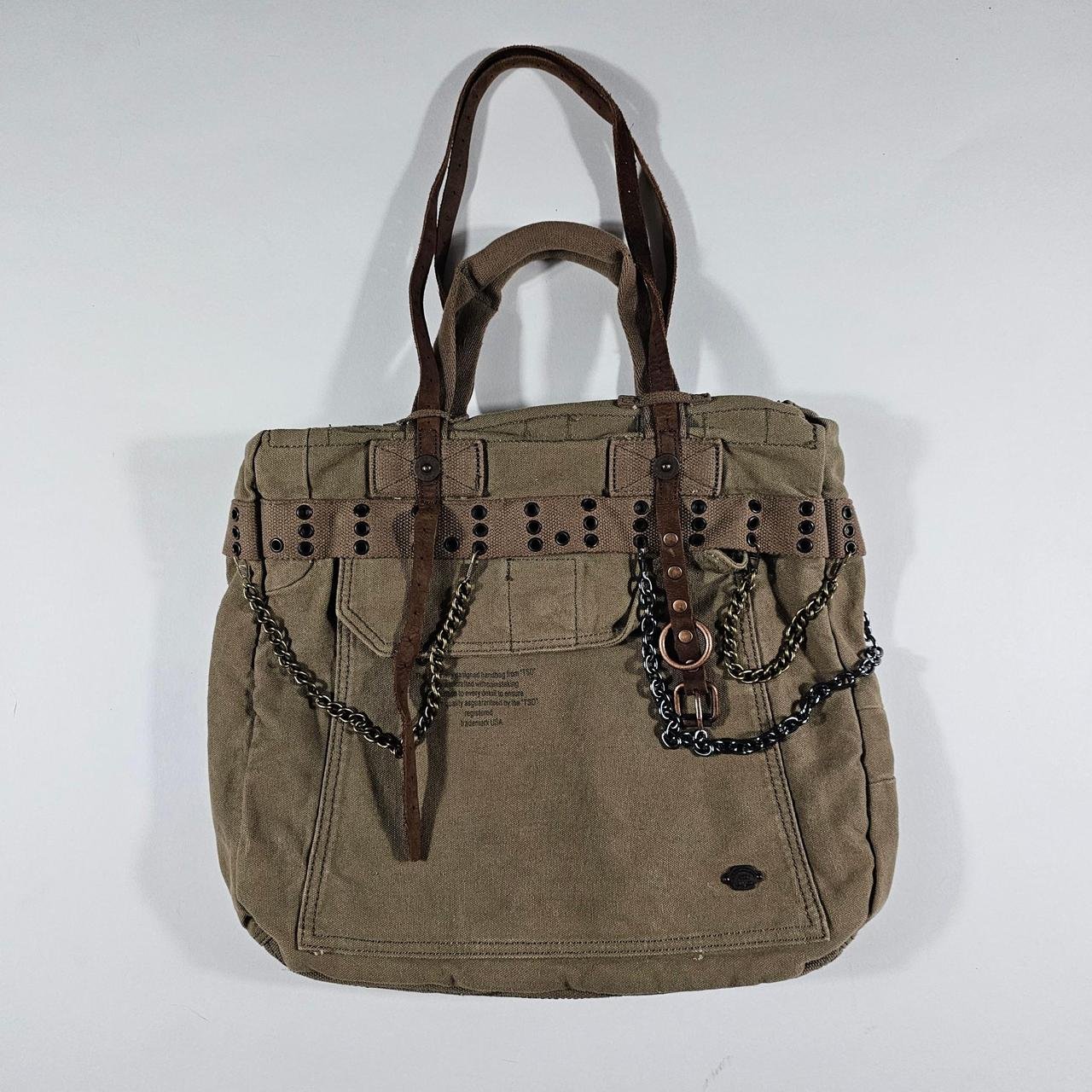 vintage grommet oversized canvas cargo bag with chains