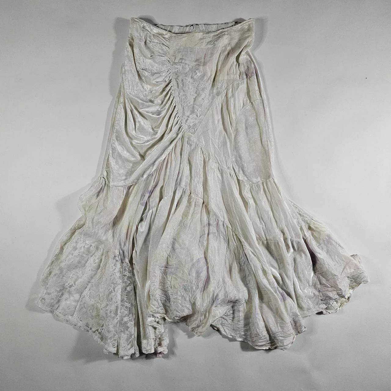 french vintage multicolor pastel lace patchwork maxi skirt