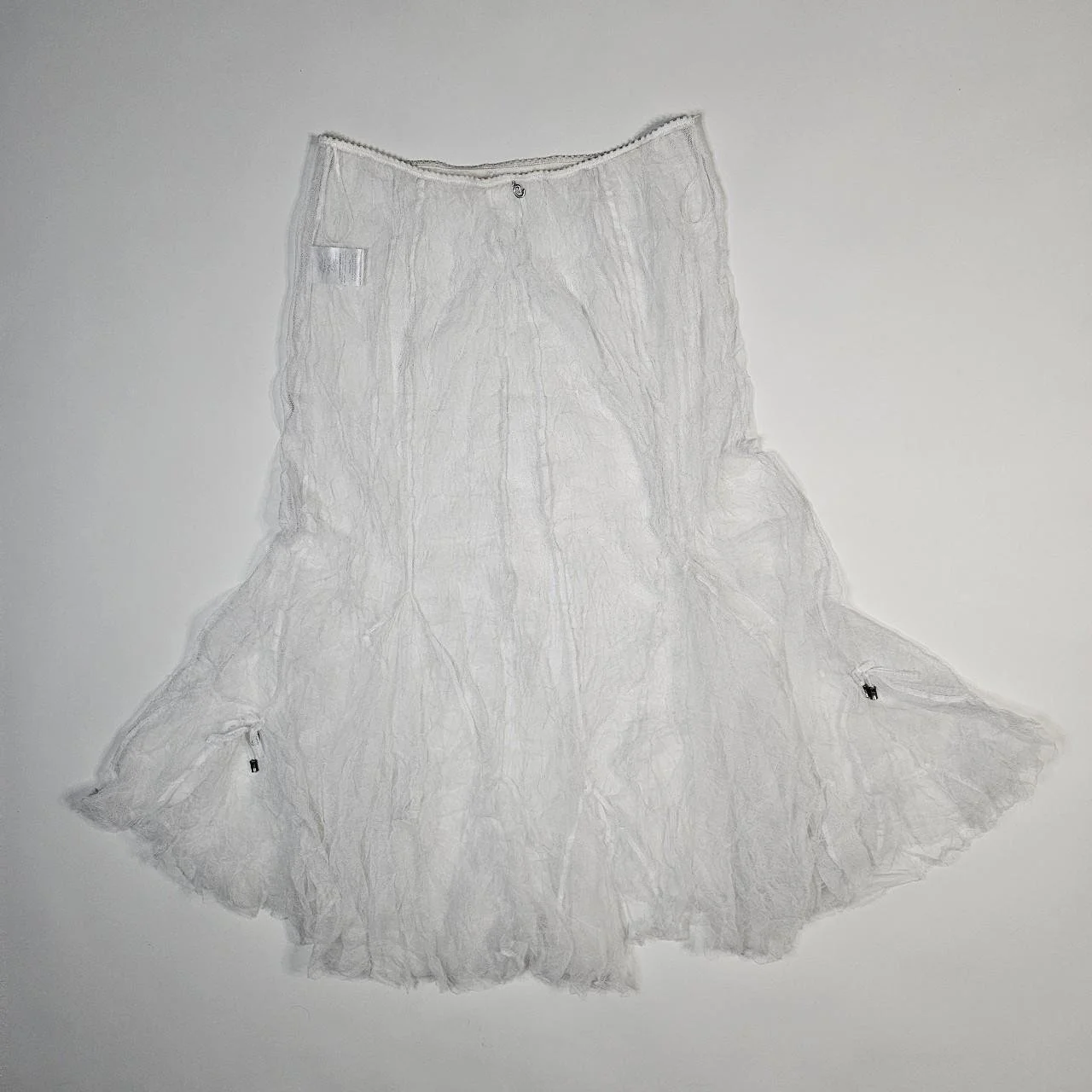 french vintage white mesh layerable sheer maxi skirt with flared cut