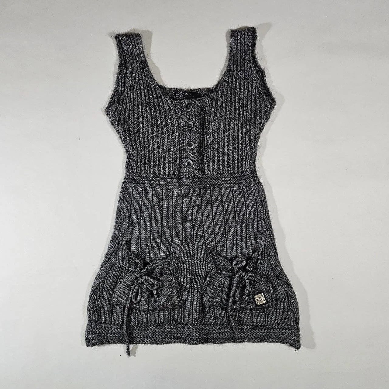 french vintage designer thick knit ribbon mini dress