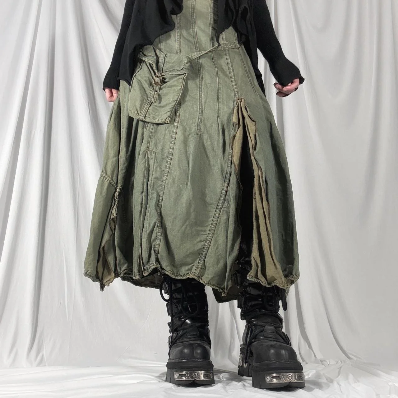 french vintage military green utility cargo pocket skirt