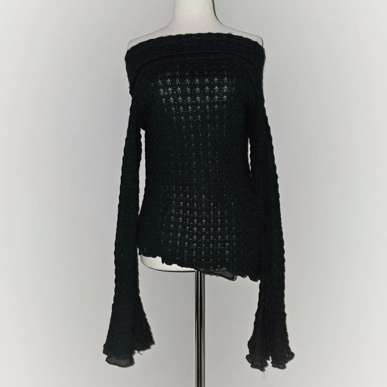 french vintage foldover asymmetrical knit long sleeve top