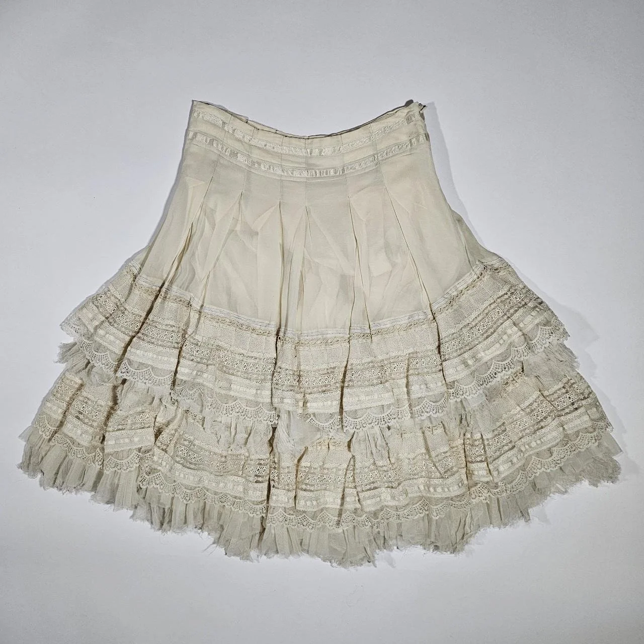 vintage tiered lace and gauze ivory skirt
