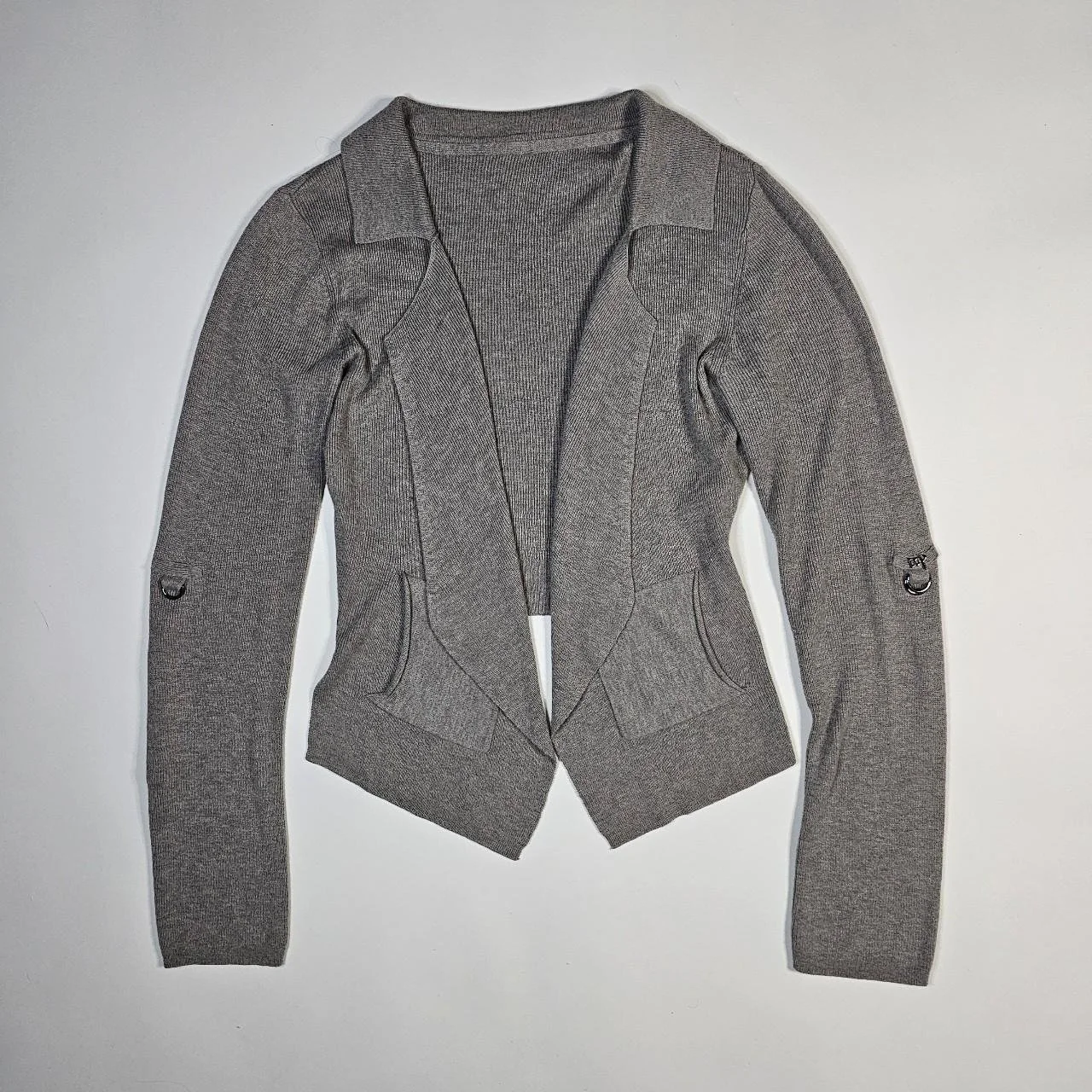 french vintage cop copine clay grey knit blazer cardigan