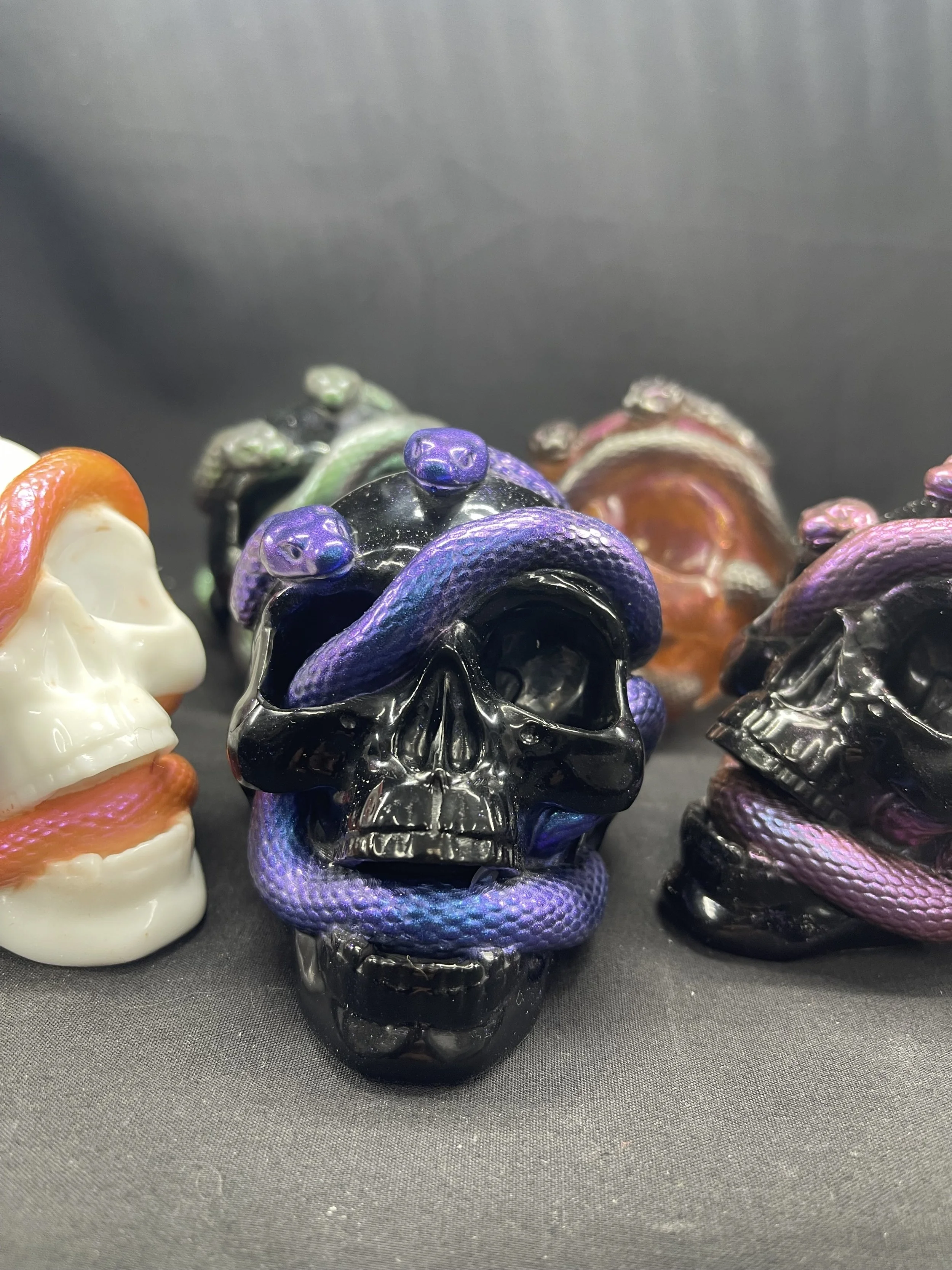 Serpent-Embraced Epoxy Skull Sculpture-IN0102