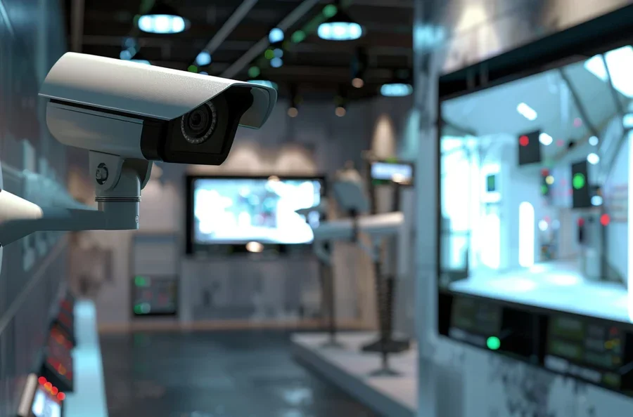 Commercial video surveillance camera providing real-time monitoring inside a secure facility