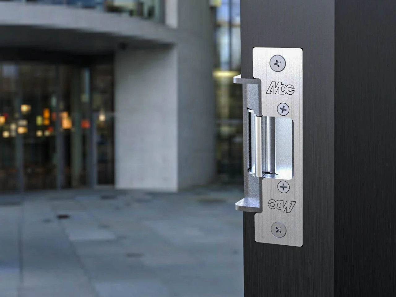 Commercial electric strike installed on a secure access control door frame