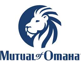 Logo of Mutual of Omaha featuring a stylized lion's head in blue and white