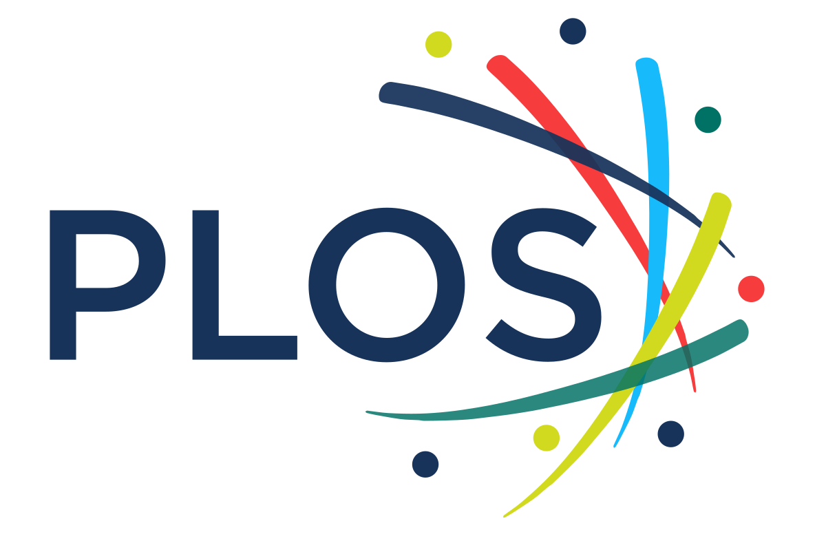The PLOS logo with colorful curved lines and dots.