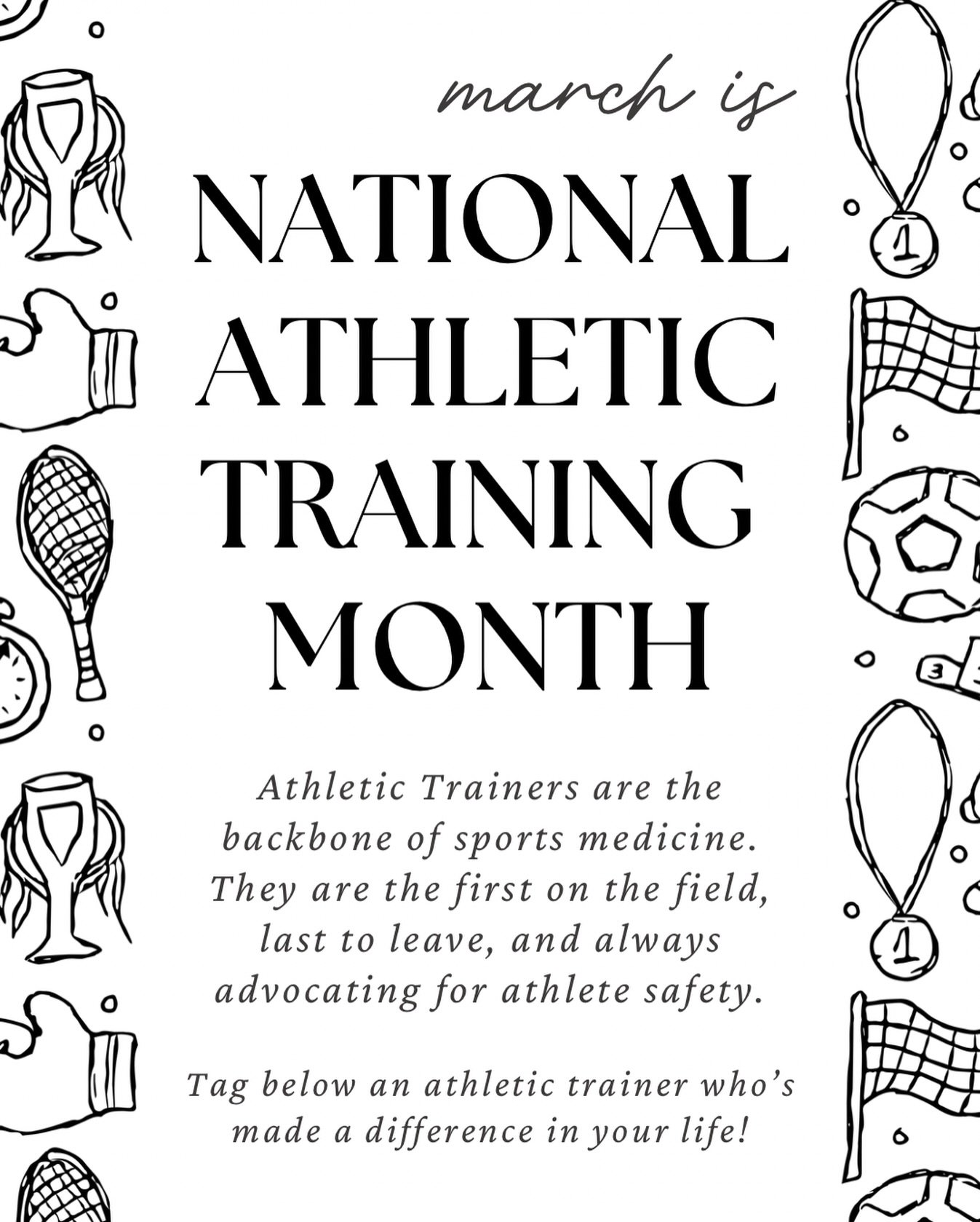 March is National Athletic Training Month! Athletic trainers are the backbone of sports medicine and the world of athletics simply doesn&rsquo;t function without ATs.

I&rsquo;m forever grateful for the Athletic Trainers I work alongside every day. T