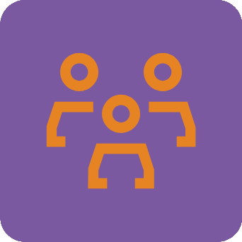 Compatibility icon: three orange figures in a purple square.