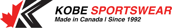 Kobe Sportswear logo with a maple leaf, black and red text, and slogan 'Made in Canada Since 1992'.