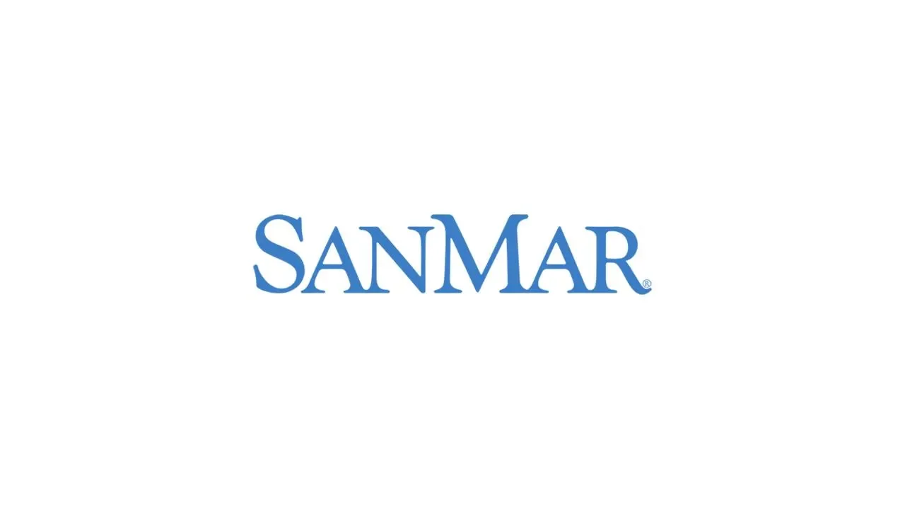 SanMar logo in blue text on a white background.