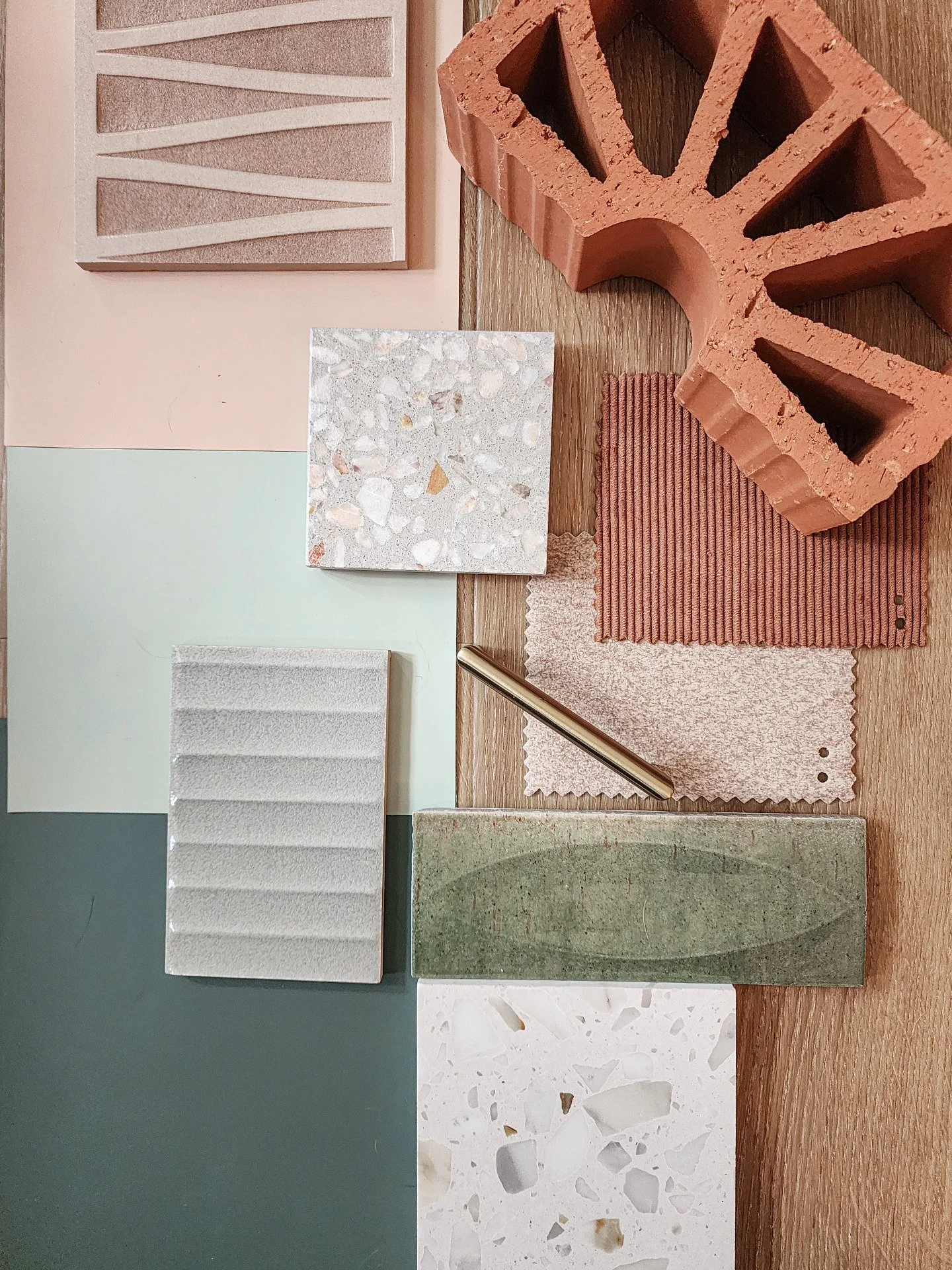 A peek at the palette brewing for The Creative Cup! Designing this space is a true labor of love! Earthy greens, warm terracottas and organic textures are the foundations for a coffee shop that feels inspiring and welcoming!