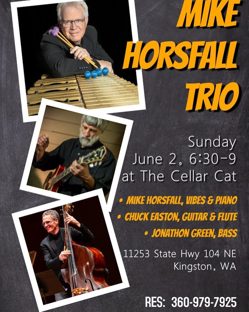 There are still tickets available for the Sunday concert at the Cellar Cat in Kingston, WA.  Vibes, guitar, bass.  I&rsquo;ll be joined by Chuck Easton and Jon Green.  Buy tickets here: 
https://buytickets.at/cellarcatllc/1267658

@chuckeaston8 
@cel